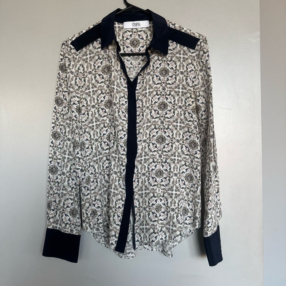 Prabal Gurung Printed Button Down Long Sleeve Silk Shirt Size 4